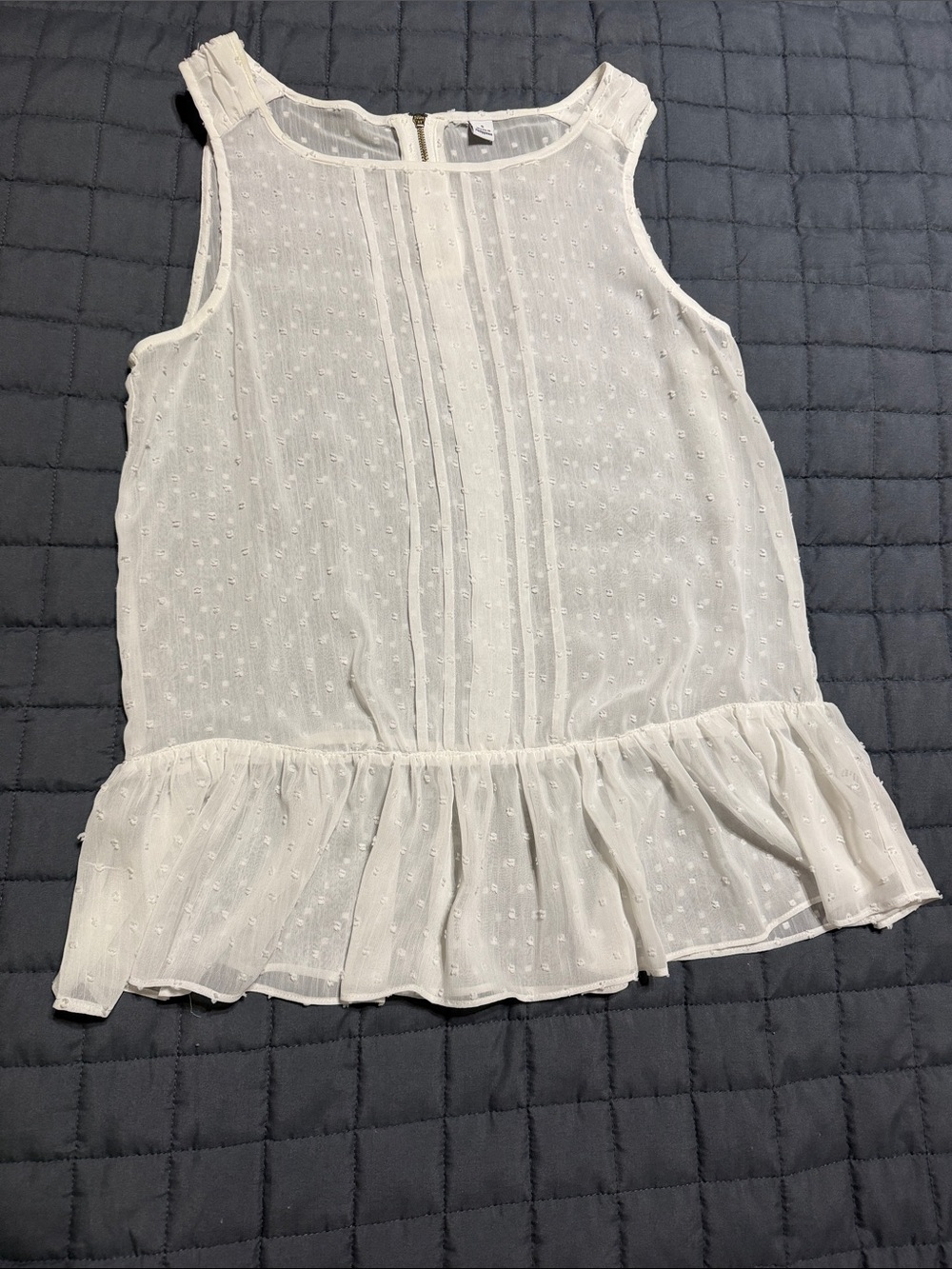 Sheer Swiss Dot Ruffle Hem Sleeveless Top